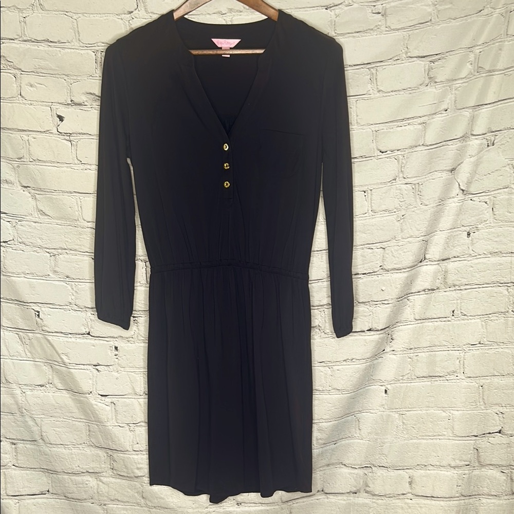 Lilly Pulitzer Black Long Sleeve Elastic Waist Dress Size Medium